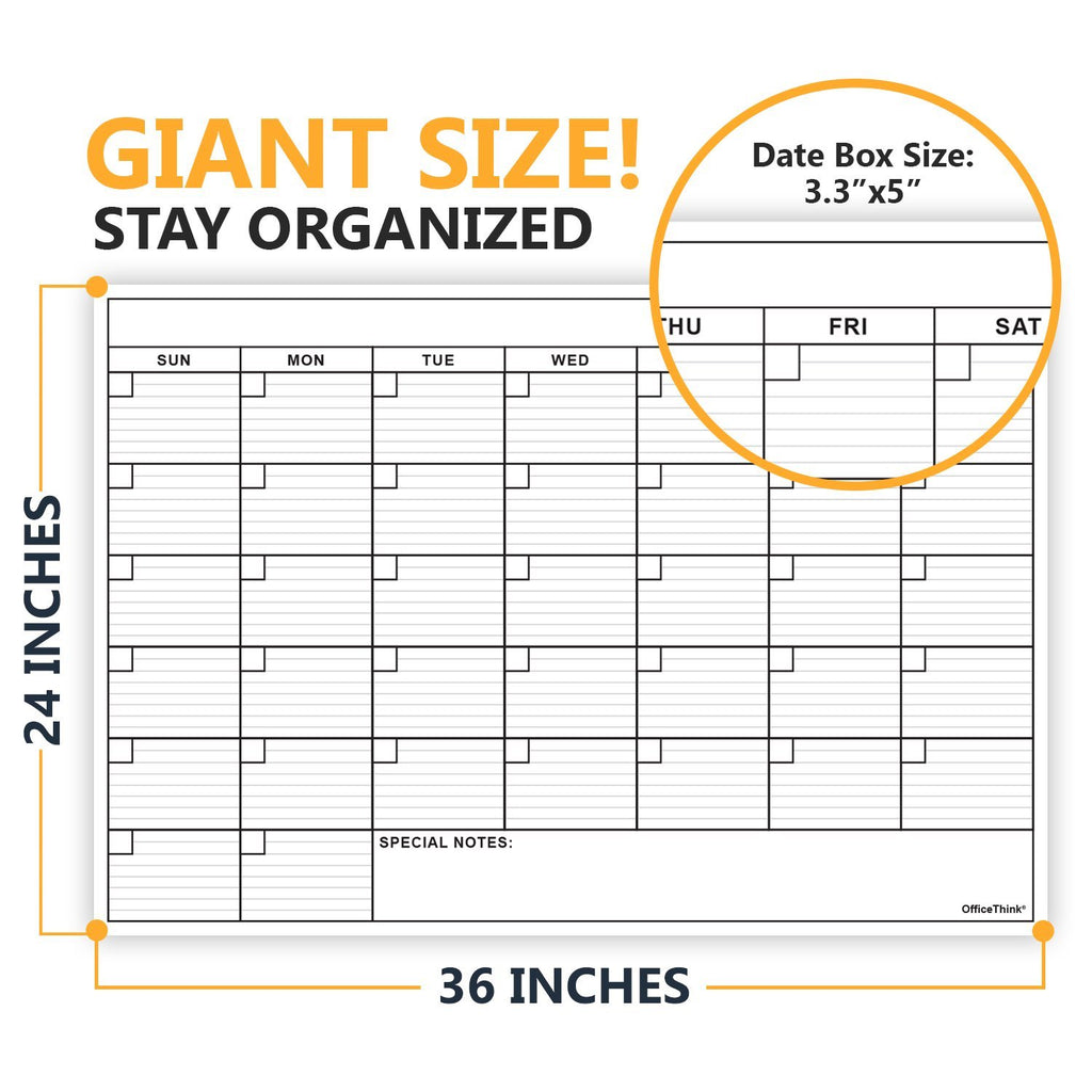 Laminated Jumbo Calendar 24" by 36"