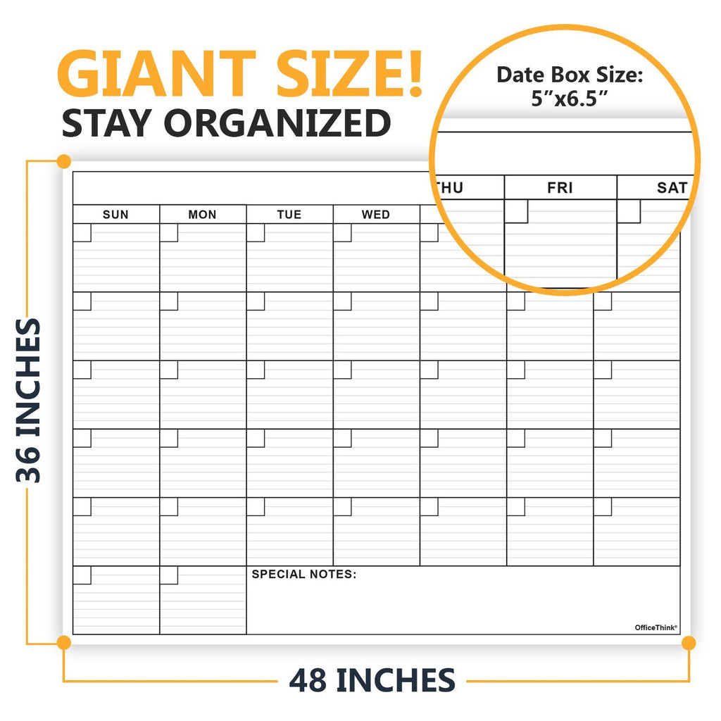 Laminated Jumbo Calendar 36" x 48" (Monthly)