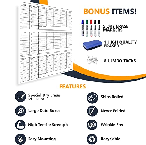 New!! Laminated Jumbo Calendar 36" x 48" (3 Months)