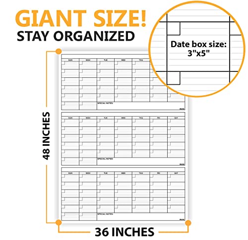 New!! Laminated Jumbo Calendar 36" x 48" (3 Months)